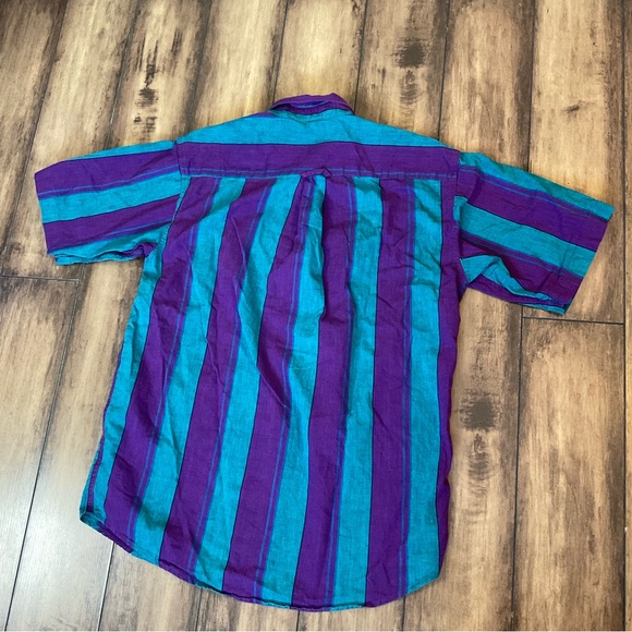Vintage Knights of Round Table Short Sleeve Button Up Shirt Size M Striped Retro - Picture 5 of 5